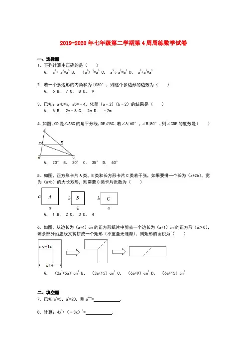 2019-2020年七年级第二学期第4周周练数学试卷