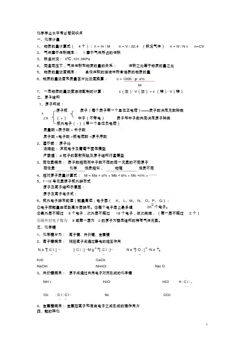 化学学业水平考必背知识点