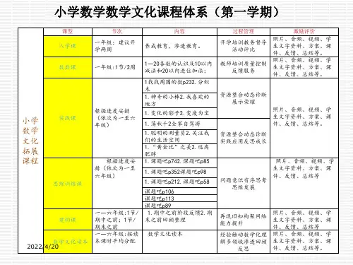 小学数学数学文化课程体系