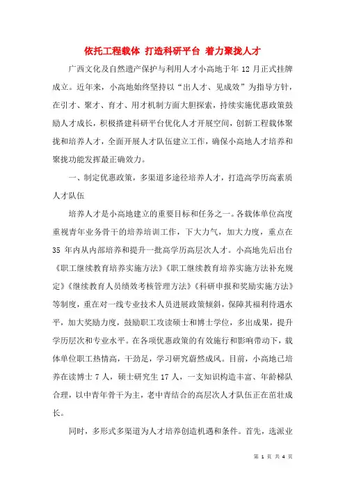 依托项目载体 打造科研平台 着力聚拢人才