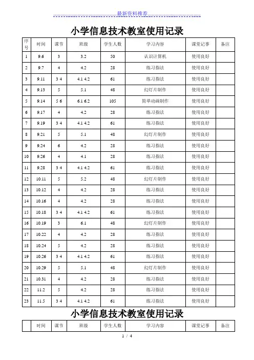 小学信息技术教室使用记录