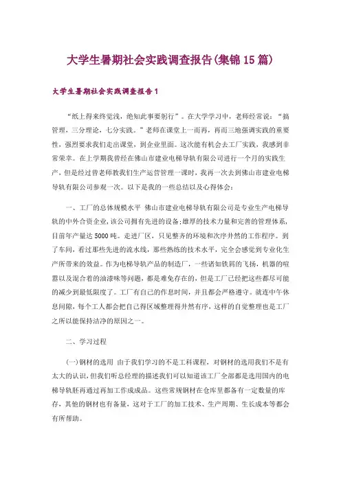 大学生暑期社会实践调查报告(集锦15篇)