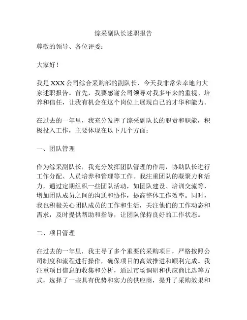 综采副队长述职报告