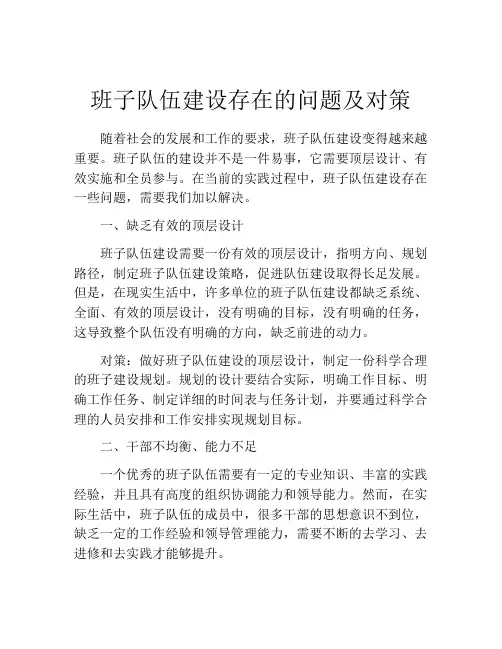 班子队伍建设存在的问题及对策