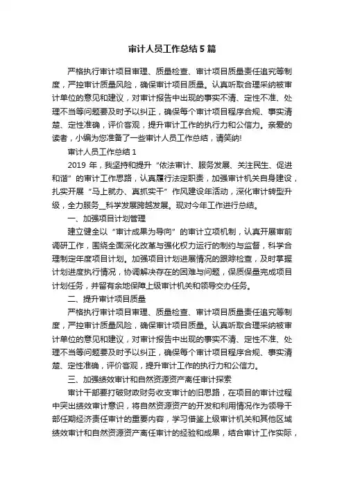 审计人员工作总结5篇