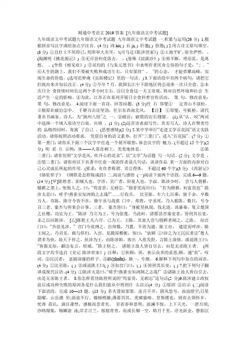 精通中考语文2019答案 [九年级语文中考试题]