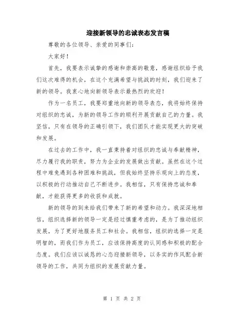 迎接新领导的忠诚表态发言稿