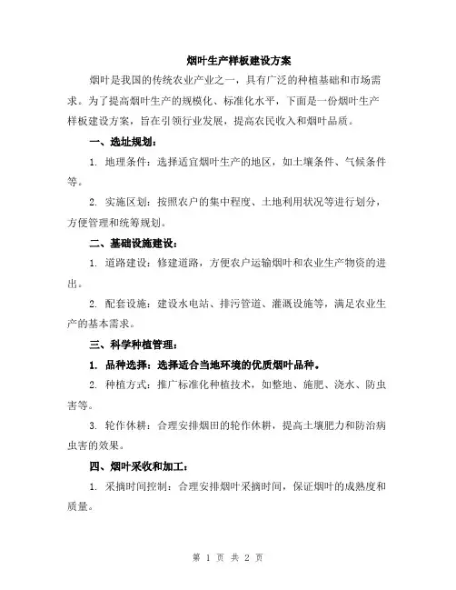 烟叶生产样板建设方案