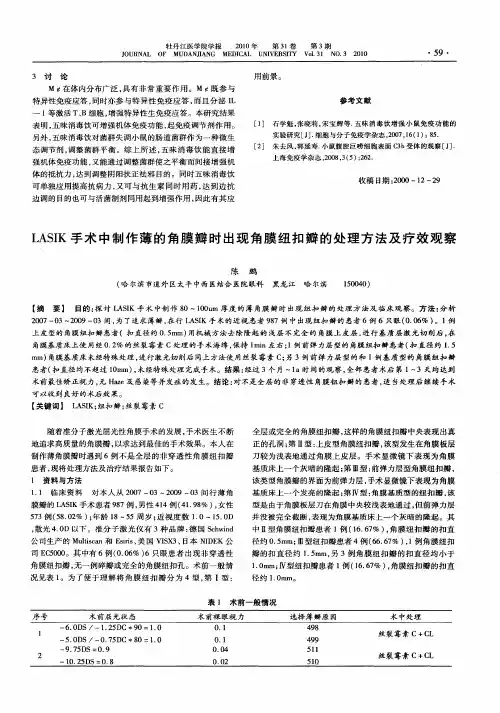 LASIK手术中制作薄的角膜瓣时出现角膜纽扣瓣的处理方法及疗效观察