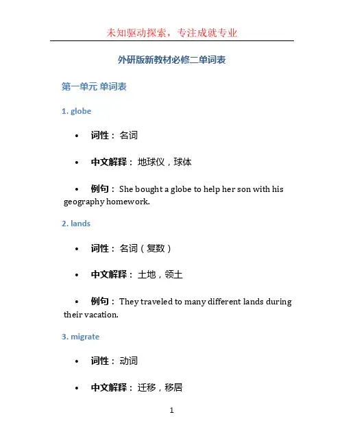 外研版新教材必修二单词表