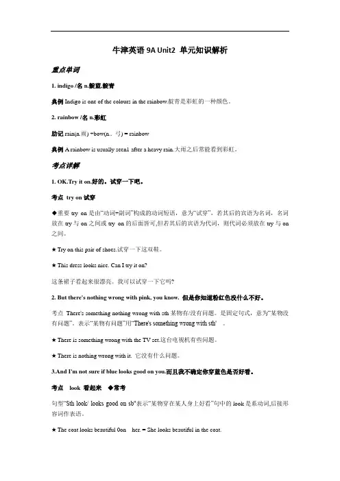 苏教版初三英语(上) Unit2 colours单元知识解析