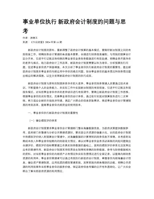 事业单位执行 新政府会计制度的问题与思考