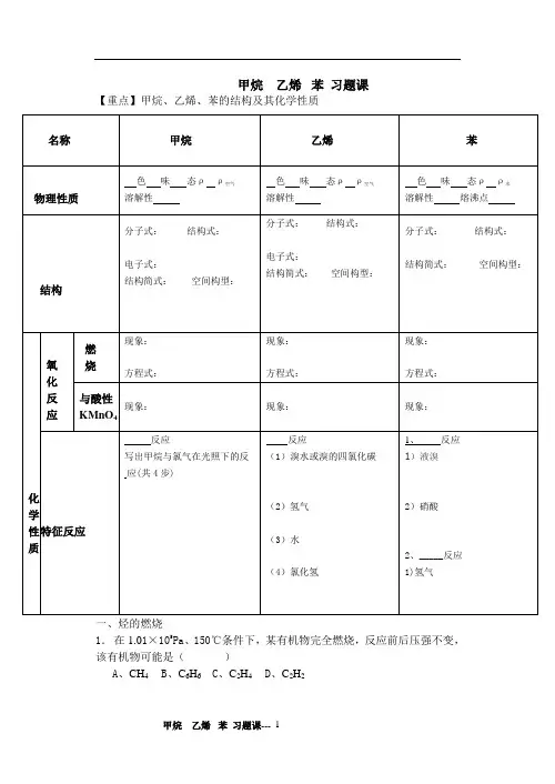高一甲烷、乙烯、苯习题
