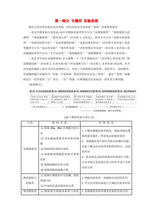高考生物二轮复习 第一部分 专题四 实验系统教师用书