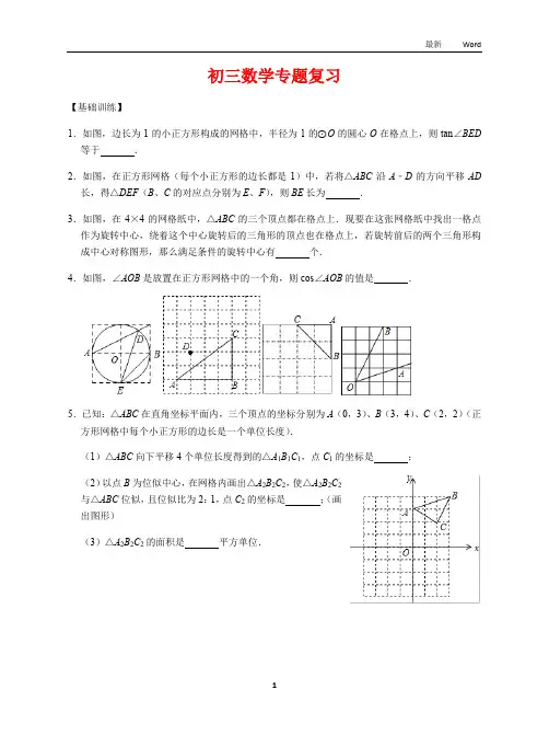 苏科版2020-2021年九年级数学中考专题复习《网格问题》 试卷