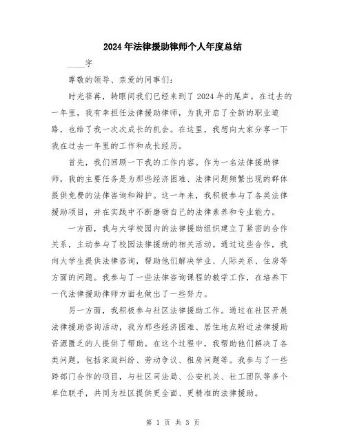 2024年法律援助律师个人年度总结