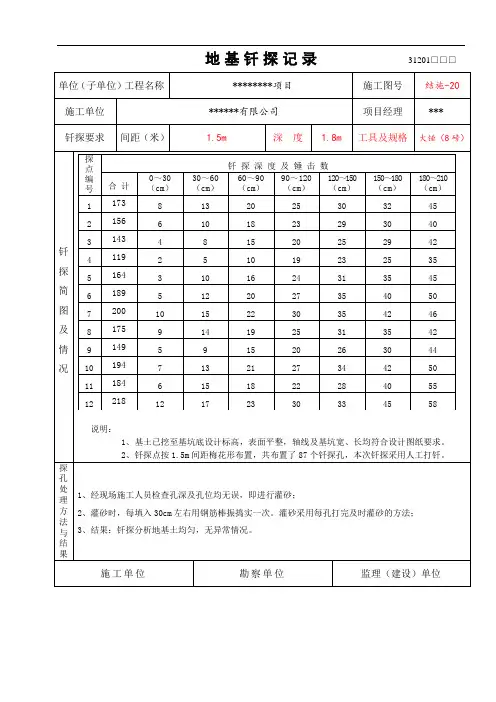 地基钎探记录