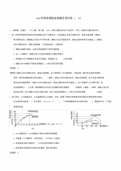 2018年高考理综选择题专项训练(17).doc