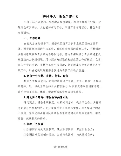 2024年大一新生工作计划(二篇)