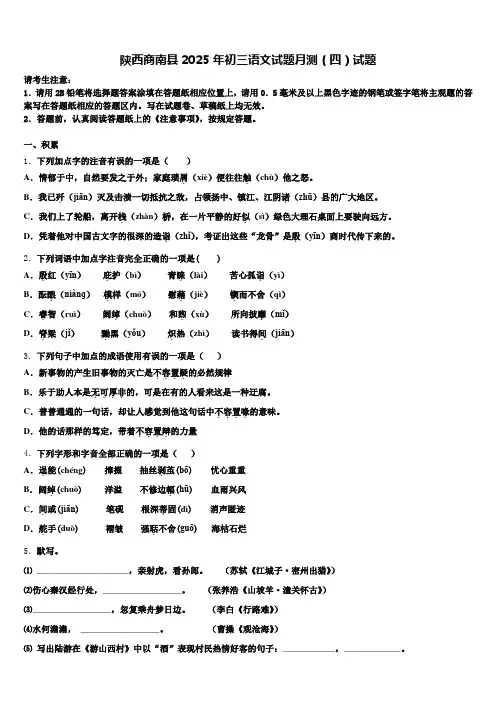 陕西商南县2025年初三语文试题月测(四)试题含解析