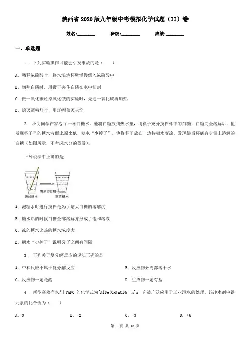 陕西省2020版九年级中考模拟化学试题(II)卷