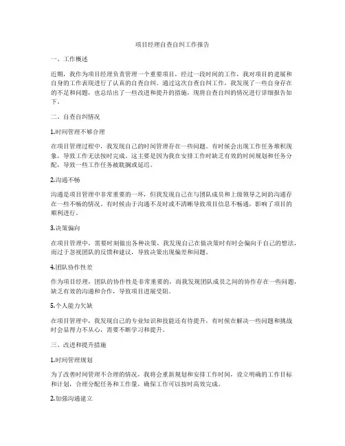 项目经理自查自纠工作报告
