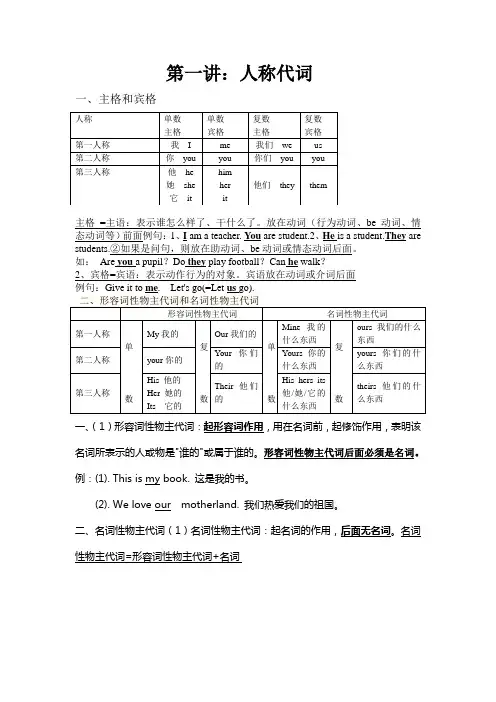 第一讲人称代词 形容词性物主代词和名词性物主代词