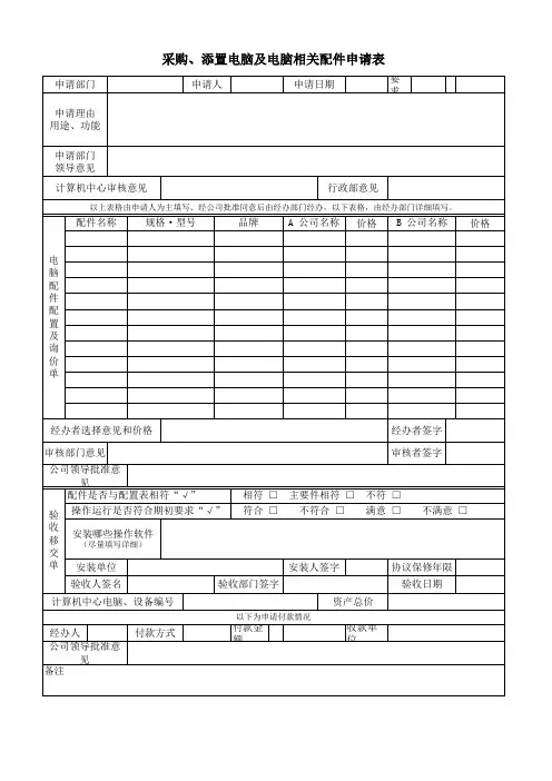 采购、添置电脑申请表办公室