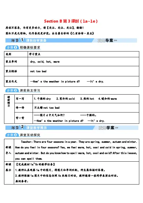 人教PEP七年级下册英语unit7Section B (1a~1e)教案与教学反思