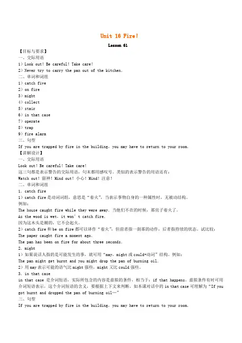 Unit 16 Fire(二) 教案