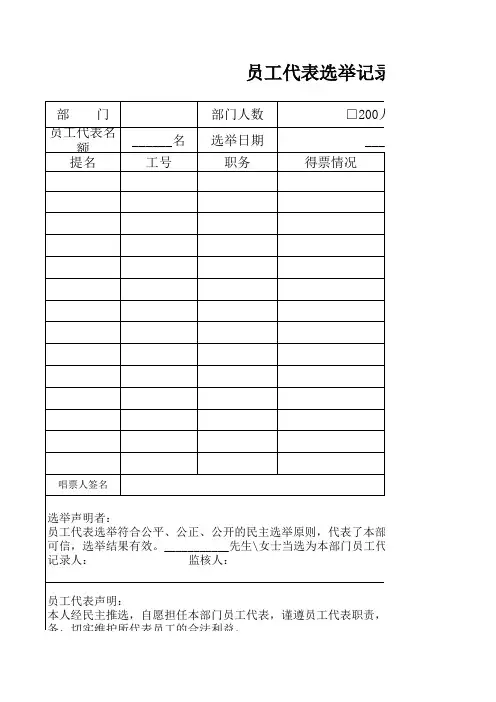 员工代表选举记录