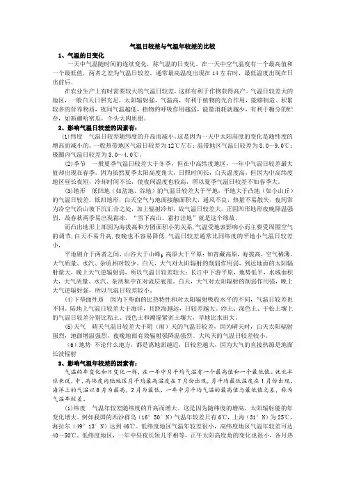 气温日较差与气温年较差的比较