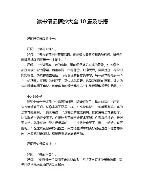 读书笔记摘抄大全10篇及感悟
