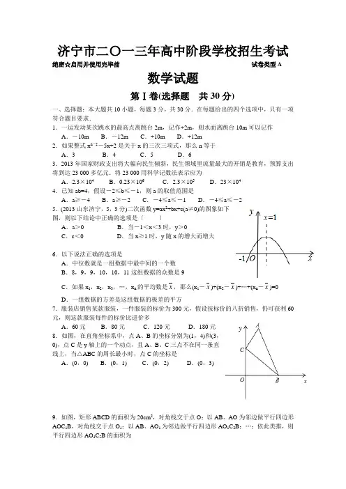2013济宁中考数学(word免费全解析)