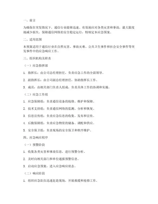 通信行业应急预案范文模板