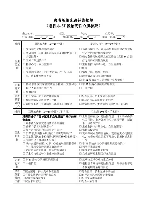 患者版临床路径告知单(急性非ST段抬高性心肌梗死)