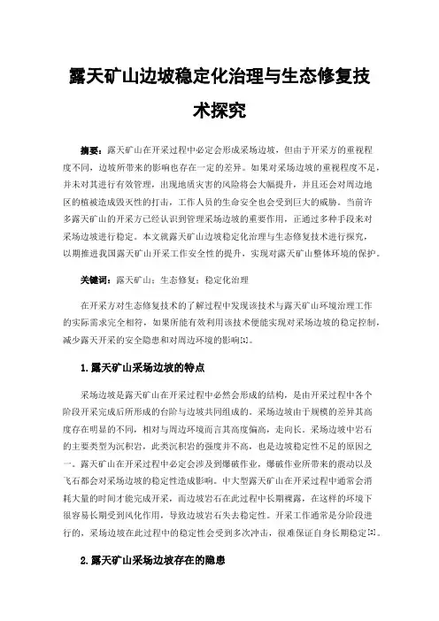 露天矿山边坡稳定化治理与生态修复技术探究