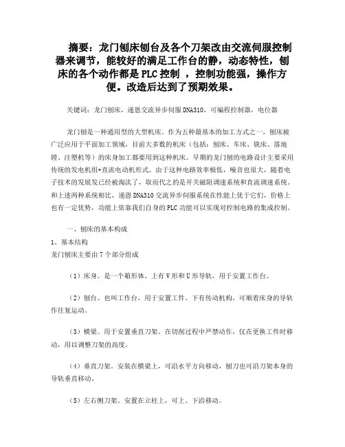 递恩DNA310交流异步伺服控制器在龙门刨床上的应用