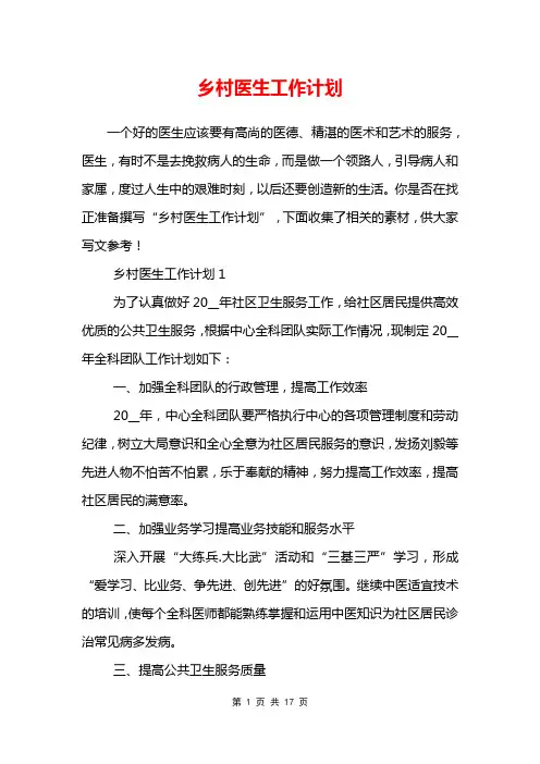 乡村医生工作计划