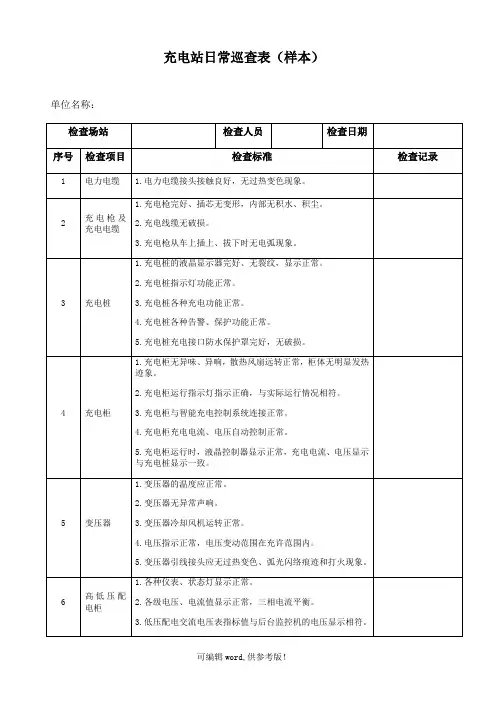 充电桩或充电站日常检查表(仅供参考)