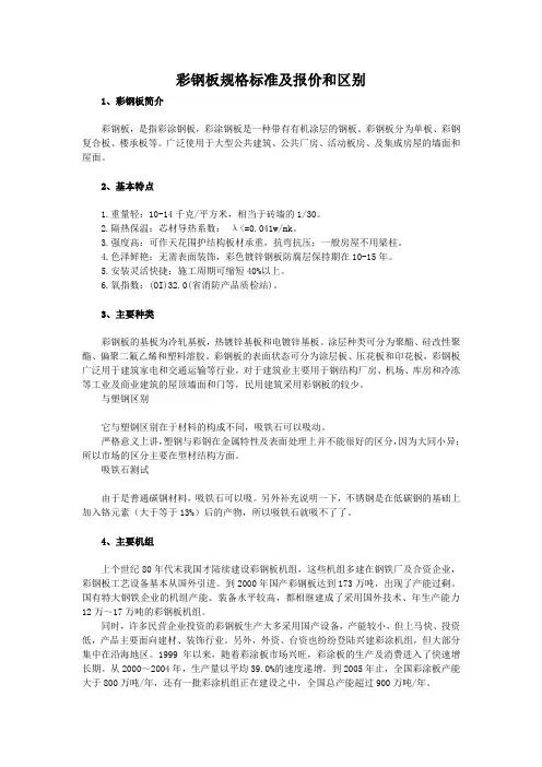 彩钢板规格标准及报价和区别