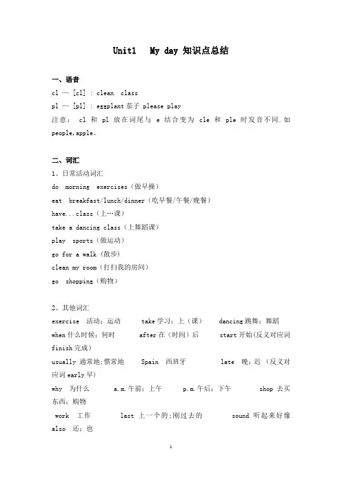 人教版小学五年级英语下册知识点汇总(完整版)