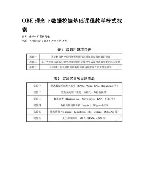 OBE理念下数据挖掘基础课程教学模式探索
