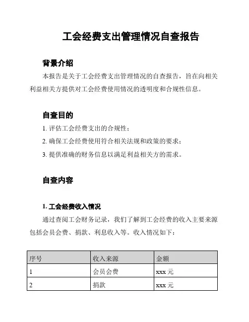 工会经费支出管理情况自查报告
