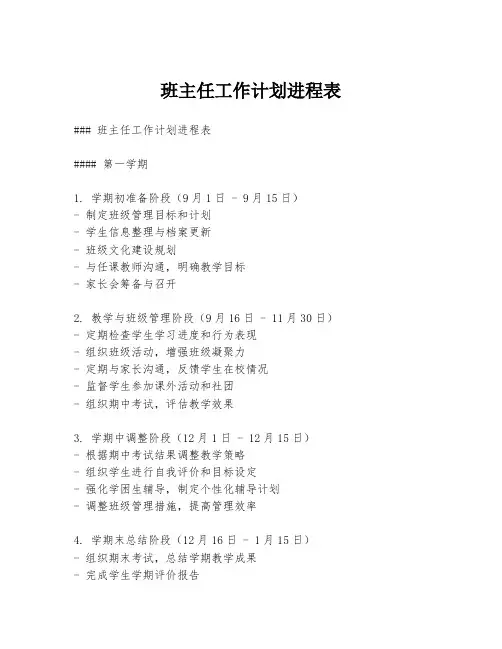 班主任工作计划进程表
