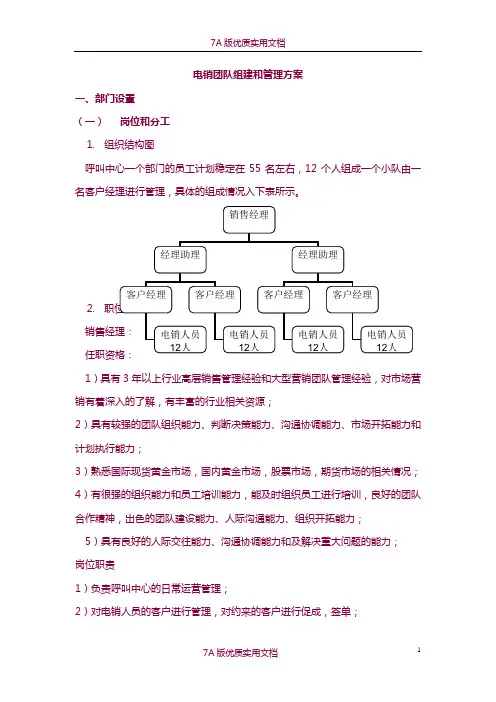 【6A版】公司电销团队组建和管理方案