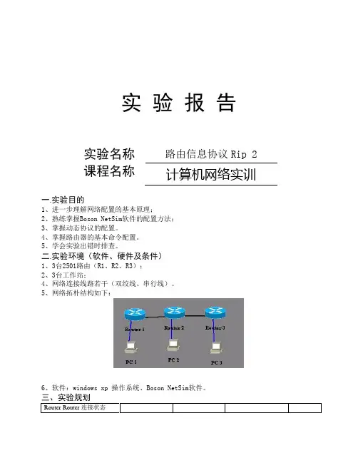 动态路由rip实验报告