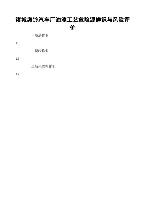 油漆工艺危险源辨识与风险评价信息表