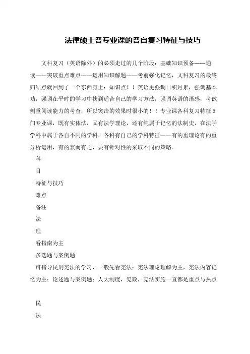 法律硕士各专业课的各自复习特征与技巧