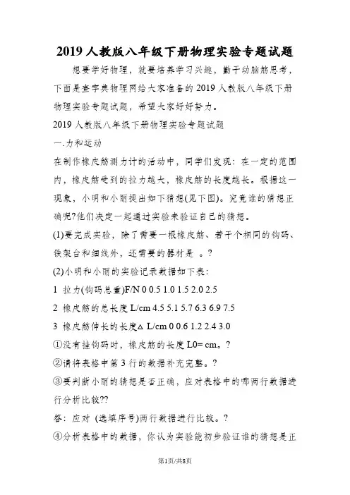 人教版八年级下册物理实验专题试题